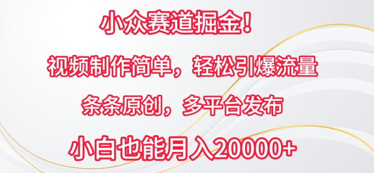 小众赛道掘金，视频制作简单，轻松引爆流量，条条原创，多平台发布网赚库-项目库-轻创网-中创网-福缘网-冒泡网-资源之家-魔方项目库网赚库