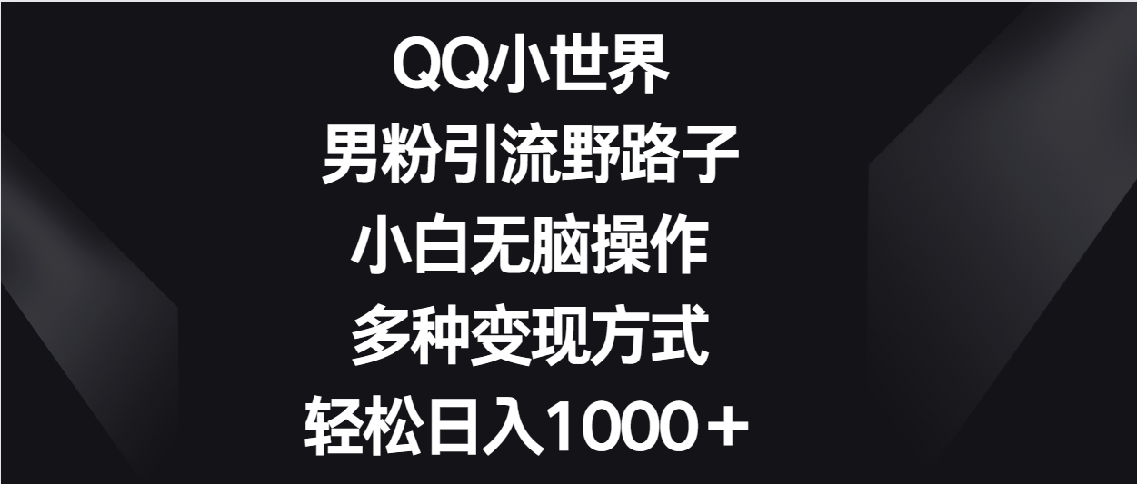 QQ小世界男粉引流野路子，小白无脑操作，多种变现方式轻松日入1000＋网赚库-项目库-轻创网-中创网-福缘网-冒泡网-资源之家-魔方项目库网赚库