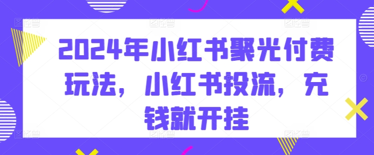 2024年小红书聚光付费玩法，小红书投流，充钱就开挂网赚库-项目库-轻创网-中创网-福缘网-冒泡网-资源之家-魔方项目库网赚库