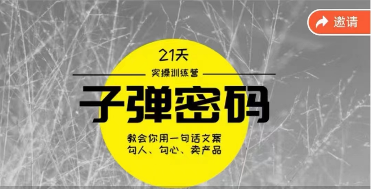 《子弹密码训练营》用一句话文案勾人勾心卖产品，21天学到顶尖文案大师策略和技巧网赚库-项目库-轻创网-中创网-福缘网-冒泡网-资源之家-魔方项目库网赚库