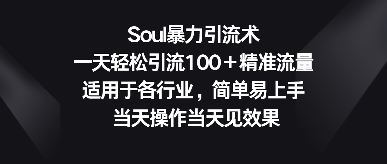 Soul暴力引流术，一天轻松引流100＋精准流量，适用于各行业，简单易上手！网赚库-项目库-轻创网-中创网-福缘网-冒泡网-资源之家-魔方项目库网赚库