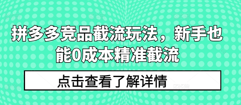 拼多多竞品截流玩法，新手也能0成本精准截流网赚库-项目库-轻创网-中创网-福缘网-冒泡网-资源之家-魔方项目库网赚库