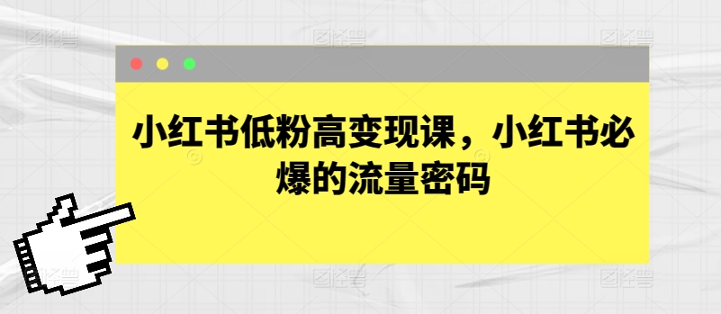 小红书低粉高变现课，小红书必爆的流量密码网赚库-项目库-轻创网-中创网-福缘网-冒泡网-资源之家-魔方项目库网赚库