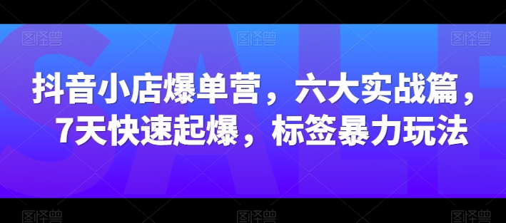 抖音小店爆单营，六大实战篇，7天快速起爆，标签暴力玩法网赚库-项目库-轻创网-中创网-福缘网-冒泡网-资源之家-魔方项目库网赚库