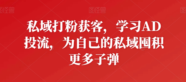 私域打粉获客，学习AD投流，为自己的私域囤积更多子弹网赚库-项目库-轻创网-中创网-福缘网-冒泡网-资源之家-魔方项目库网赚库