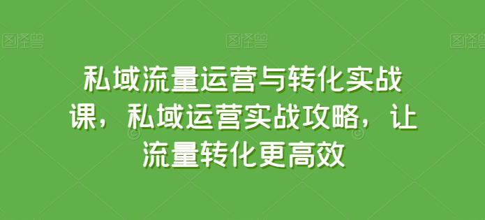 私域流量运营与转化实战课，私域运营实战攻略，让流量转化更高效网赚库-项目库-轻创网-中创网-福缘网-冒泡网-资源之家-魔方项目库网赚库