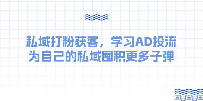 （10728期）某收费课：私域打粉获客，学习AD投流，为自己的私域囤积更多子弹网赚库-项目库-轻创网-中创网-福缘网-冒泡网-资源之家-魔方项目库网赚库