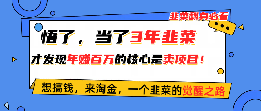 （10759期）悟了，当了3年韭菜，才发现网赚圈年赚100万的核心是卖项目，含泪分享！网赚库-项目库-轻创网-中创网-福缘网-冒泡网-资源之家-魔方项目库网赚库