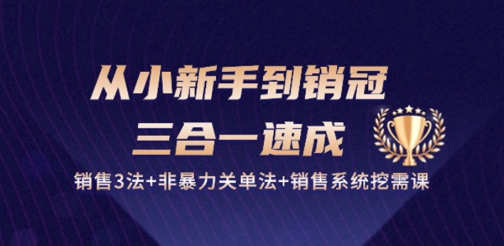 从小新手到销冠 三合一速成：销售3法+非暴力关单法+销售系统挖需课 (27节)网赚库-项目库-轻创网-中创网-福缘网-冒泡网-资源之家-魔方项目库网赚库