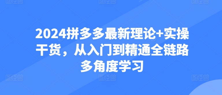 2024拼多多最新理论+实操干货，从入门到精通全链路多角度学习网赚库-项目库-轻创网-中创网-福缘网-冒泡网-资源之家-魔方项目库网赚库