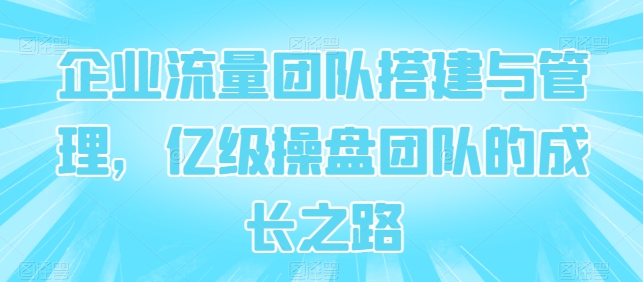 企业流量团队搭建与管理，亿级操盘团队的成长之路网赚库-项目库-轻创网-中创网-福缘网-冒泡网-资源之家-魔方项目库网赚库