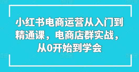 小红书电商运营从入门到精通课，电商店群实战，从0开始到学会网赚库-项目库-轻创网-中创网-福缘网-冒泡网-资源之家-魔方项目库网赚库