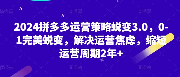 2024拼多多运营策略蜕变3.0，0-1完美蜕变，解决运营焦虑，缩短运营周期2年+网赚库-项目库-轻创网-中创网-福缘网-冒泡网-资源之家-魔方项目库网赚库