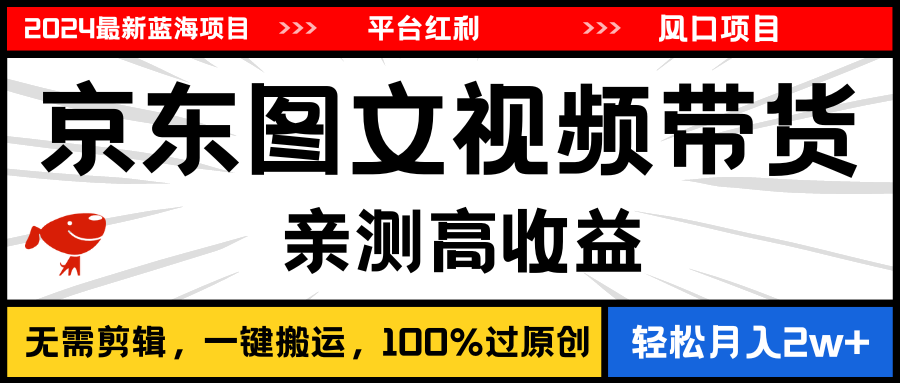 （11147期）2024最新蓝海项目，逛逛京东图文视频带货，无需剪辑，月入20000+网赚库-项目库-轻创网-中创网-福缘网-冒泡网-资源之家-魔方项目库网赚库