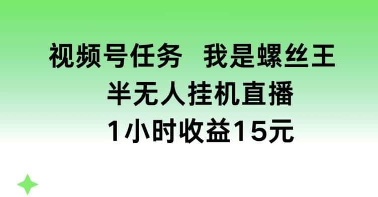 视频号任务，我是螺丝王， 半无人挂机1小时收益15元【揭秘】网赚库-项目库-轻创网-中创网-福缘网-冒泡网-资源之家-魔方项目库网赚库