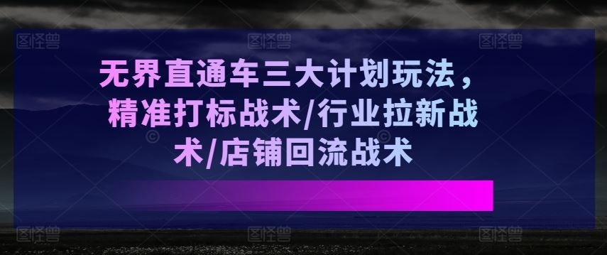 无界直通车三大计划玩法，精准打标战术/行业拉新战术/店铺回流战术网赚库-项目库-轻创网-中创网-福缘网-冒泡网-资源之家-魔方项目库网赚库