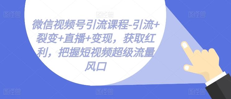 微信视频号引流课程-引流+裂变+直播+变现，获取红利，把握短视频超级流量风口网赚库-项目库-轻创网-中创网-福缘网-冒泡网-资源之家-魔方项目库网赚库