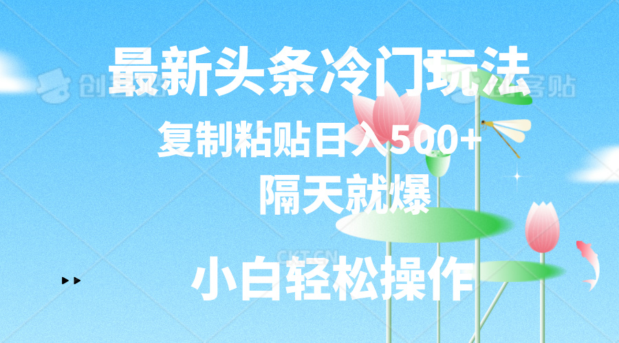 （11414期）最新头条冷门玩法，隔天就爆，复制粘贴日入500+网赚库-项目库-轻创网-中创网-福缘网-冒泡网-资源之家-魔方项目库网赚库