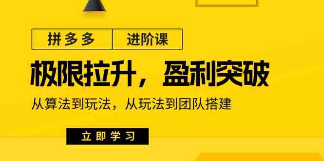 拼多多进阶课：极限拉升/盈利突破：从算法到玩法 从玩法到团队搭建（18节）网赚库-项目库-轻创网-中创网-福缘网-冒泡网-资源之家-魔方项目库网赚库