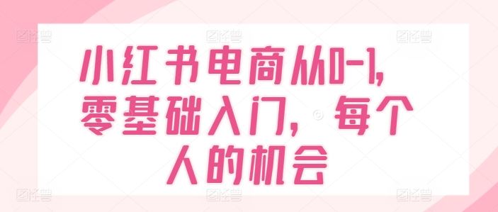 小红书电商从0-1，零基础入门，每个人的机会网赚库-项目库-轻创网-中创网-福缘网-冒泡网-资源之家-魔方项目库网赚库