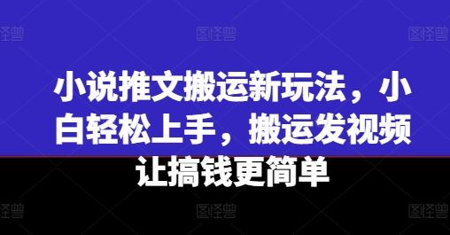 小说推文搬运新玩法，小白轻松上手，搬运发视频让搞钱更简单网赚库-项目库-轻创网-中创网-福缘网-冒泡网-资源之家-魔方项目库网赚库