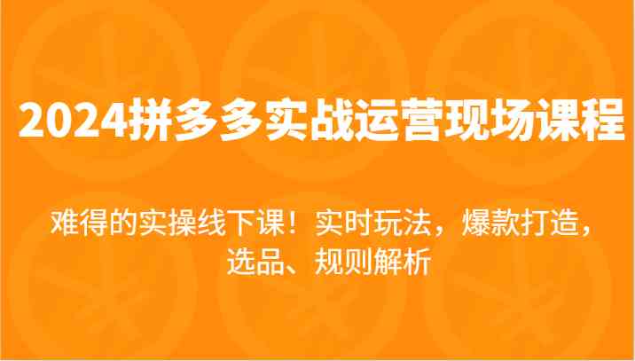 2024拼多多实战运营现场课，实时玩法，爆款打造，选品、规则解析，难得的实操线下课！网赚库-项目库-轻创网-中创网-福缘网-冒泡网-资源之家-魔方项目库网赚库