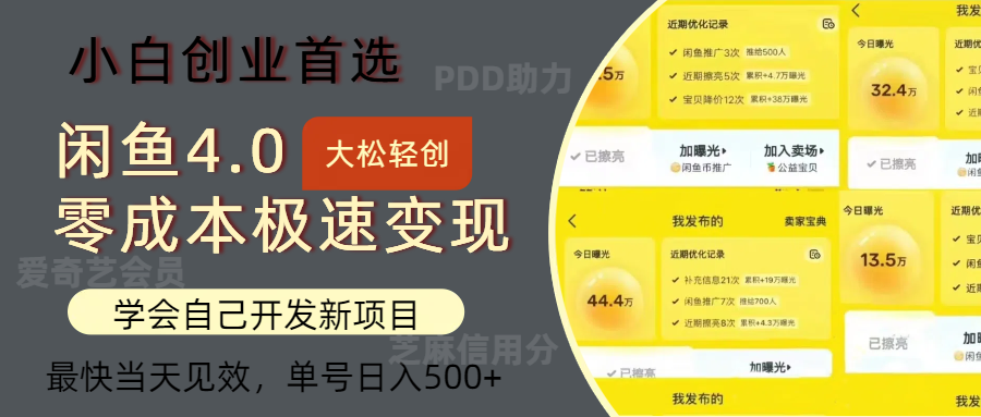 （12434期）闲鱼0成本极速变现项目，多种变现方式 单号日入500+最新玩法网赚库-项目库-轻创网-中创网-福缘网-冒泡网-资源之家-魔方项目库网赚库