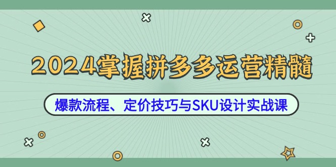 2024掌握拼多多运营精髓：爆款流程、定价技巧与SKU设计实战课网赚库-项目库-轻创网-中创网-福缘网-冒泡网-资源之家-魔方项目库网赚库