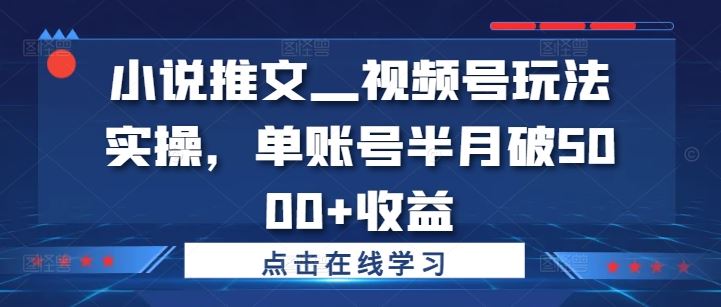 小说推文—视频号玩法实操，单账号半月破5000+收益网赚库-项目库-轻创网-中创网-福缘网-冒泡网-资源之家-魔方项目库网赚库