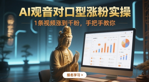 AI观音对口型涨粉实操，1条视频涨到千粉，手把手教你网赚库-项目库-轻创网-中创网-福缘网-冒泡网-资源之家-魔方项目库网赚库