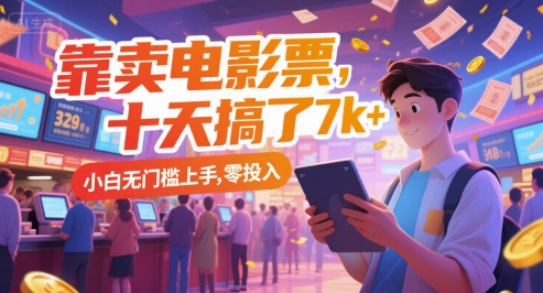 靠卖电影票，十天搞了7k+，小白无门槛上手，零投入【揭秘】网赚库-项目库-轻创网-中创网-福缘网-冒泡网-资源之家-魔方项目库网赚库