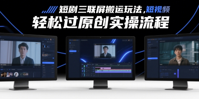 短剧三联屏搬运玩法，短剧搬运轻松过原创实操流程网赚库-项目库-轻创网-中创网-福缘网-冒泡网-资源之家-魔方项目库网赚库