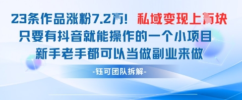 抖音私域项目23条作品涨粉7.2W，私域变现1W网赚库-项目库-轻创网-中创网-福缘网-冒泡网-资源之家-魔方项目库网赚库