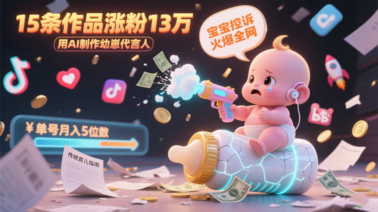 用AI制作幼崽代言人，宝宝的控诉火爆全网，15条作品涨粉13万，单号月入5位数实操教程网赚库-项目库-轻创网-中创网-福缘网-冒泡网-资源之家-魔方项目库网赚库