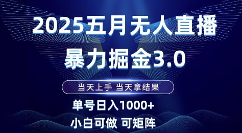 2025五月无人直播暴力掘金3.0，当天上手，当天拿结果，单号日入1k+小白可做可矩阵【揭秘】网赚库-项目库-轻创网-中创网-福缘网-冒泡网-资源之家-魔方项目库网赚库